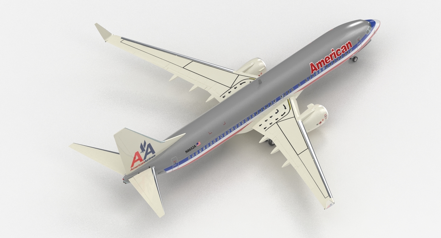波音737-800与内部美国航空公司索具3d模型