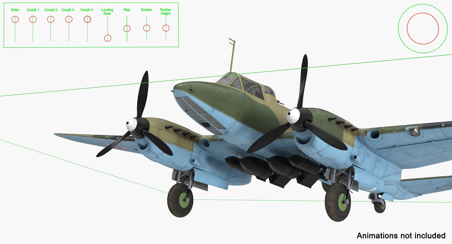 苏联第二次世界大战光轰炸机petlyakov pe-2 rigged 3d模型3d模型
