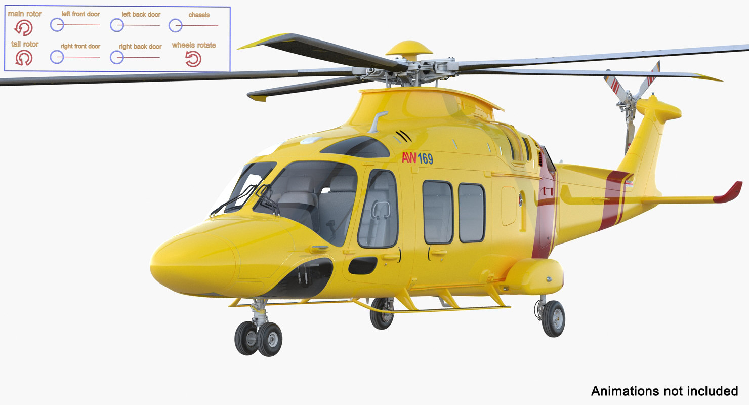 3d helicopter agustawestland aw169 rigged model