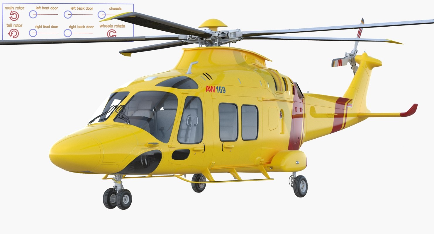 3d helicopter agustawestland aw169 rigged model