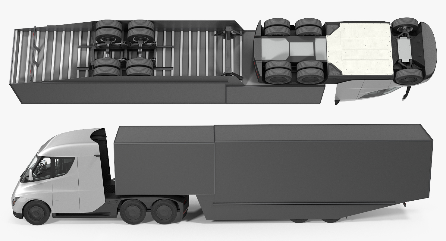 电动半卡车特斯拉与拖车3d模型