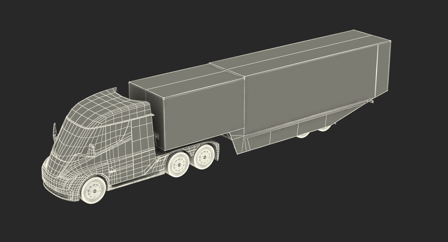 电动半卡车特斯拉与拖车索具3d模型