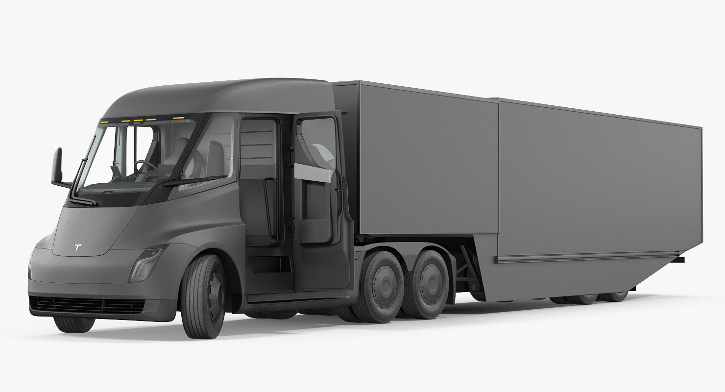 electric semi truck tesla with trailer rigged model