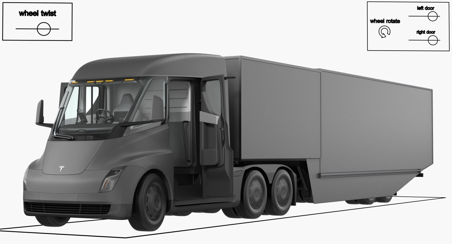 electric semi truck tesla with trailer rigged model