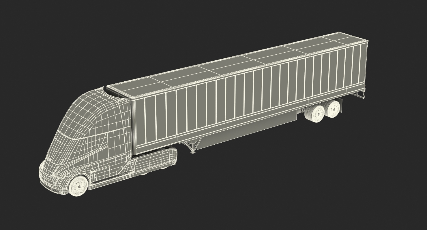 特斯拉半卡车与拖车索具3d模型