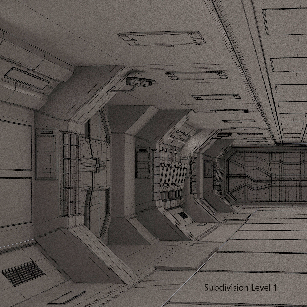 3d sci-fi spaceship corridor model