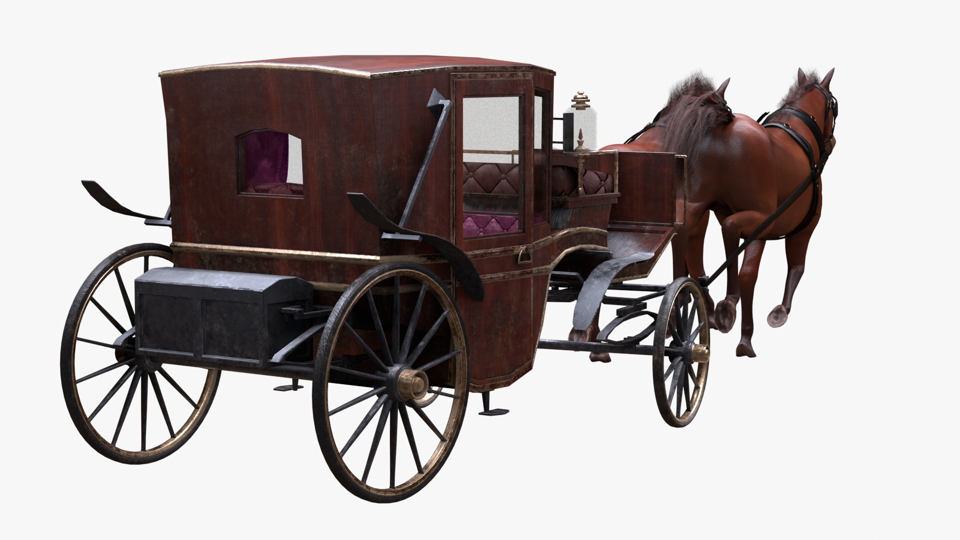 carriage,exhausted rigged carriage horses animations 3d model