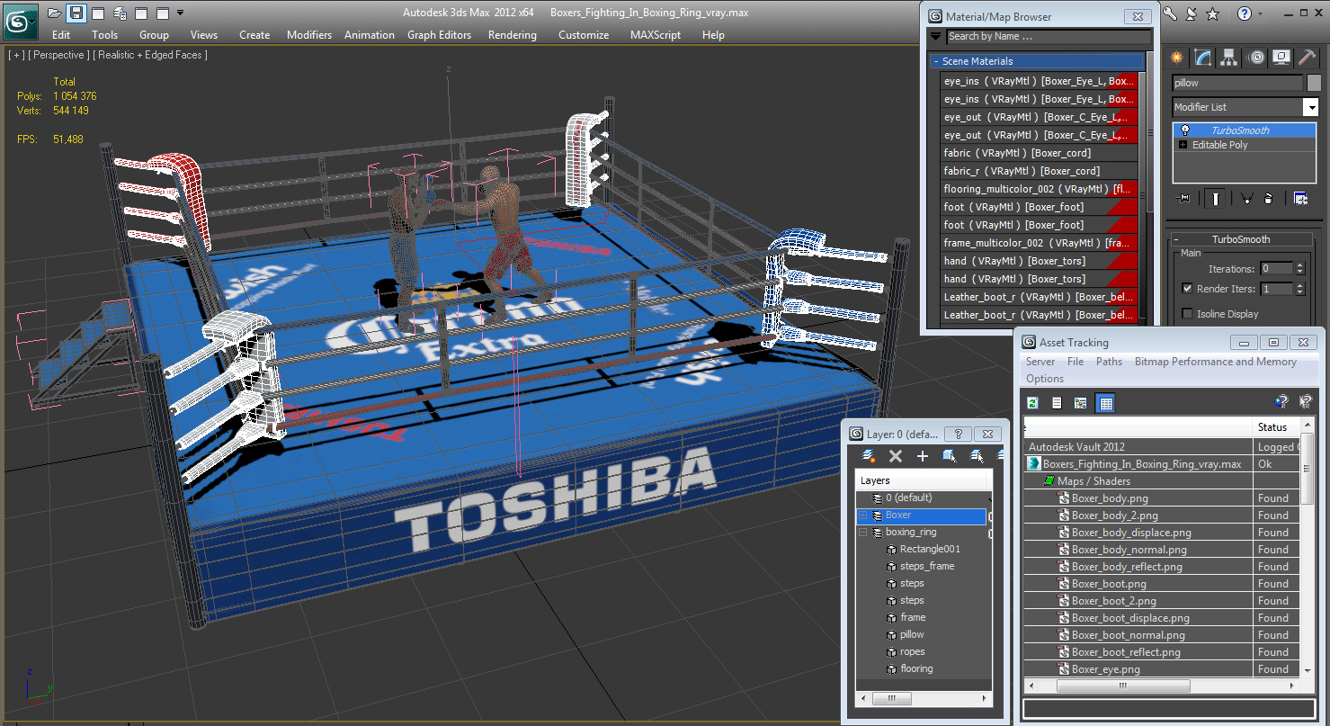 boxers fighting in boxing ring 3d model