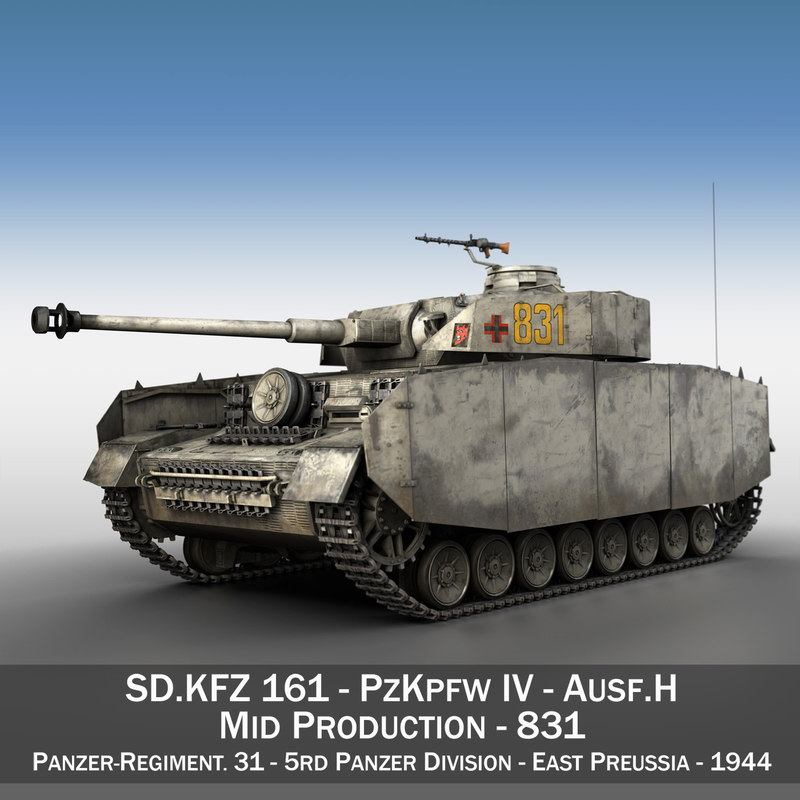 3D модель PzKpfw IV Panzer 4 Ausf H 831 TurboSquid 1290480