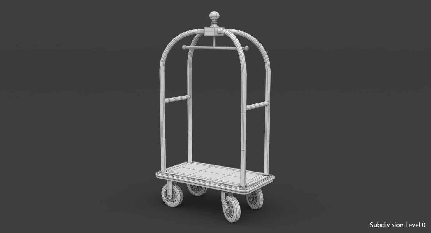 luggage cart gold 3d