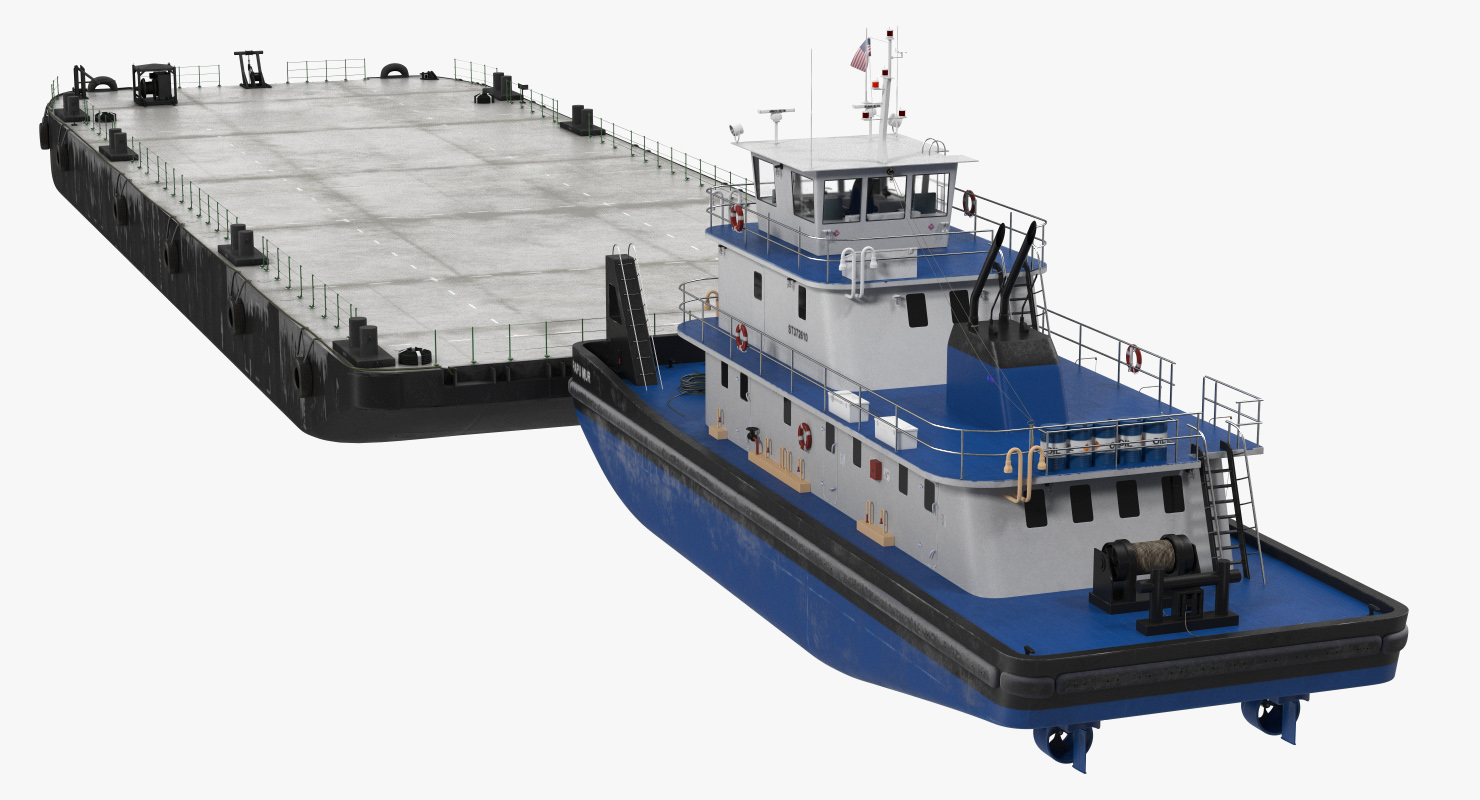 推船船与浮桥驳船3d模型
