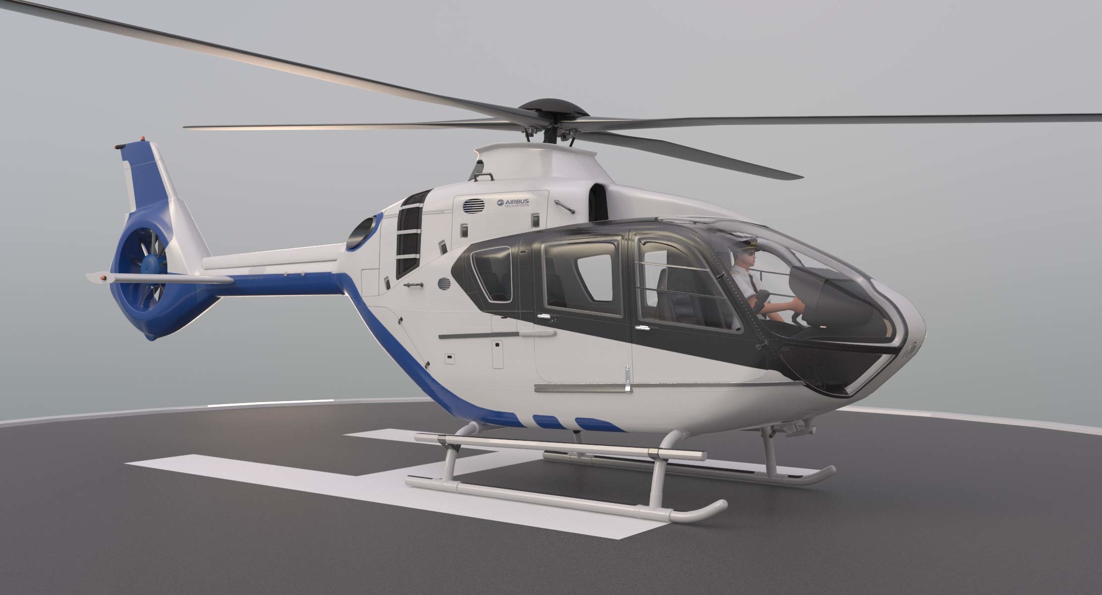 airbus helicopter h135 and pilot 3d model