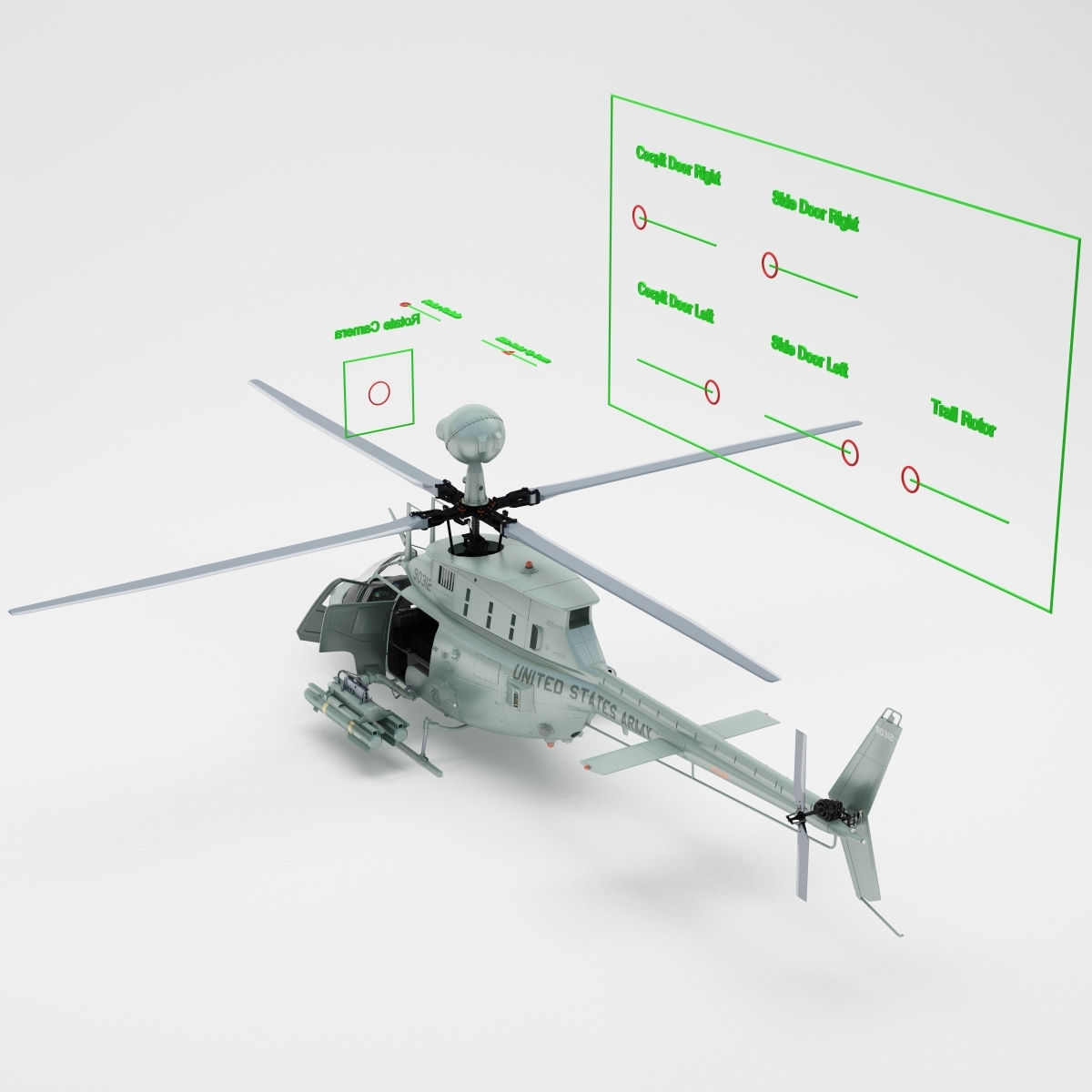 军用直升机贝尔oh 58 kiowa rigged3d模型