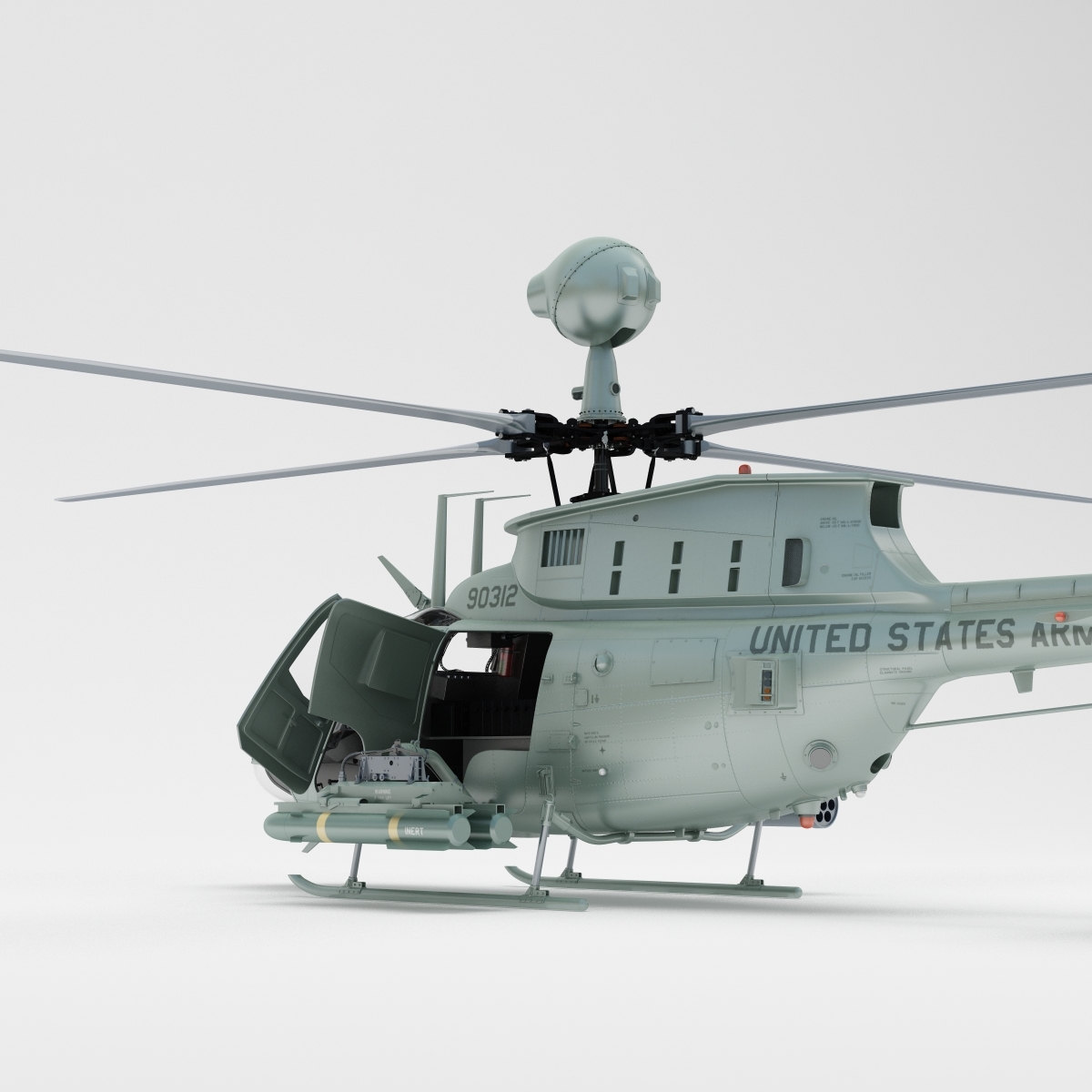 军用直升机贝尔oh 58 kiowa rigged3d模型