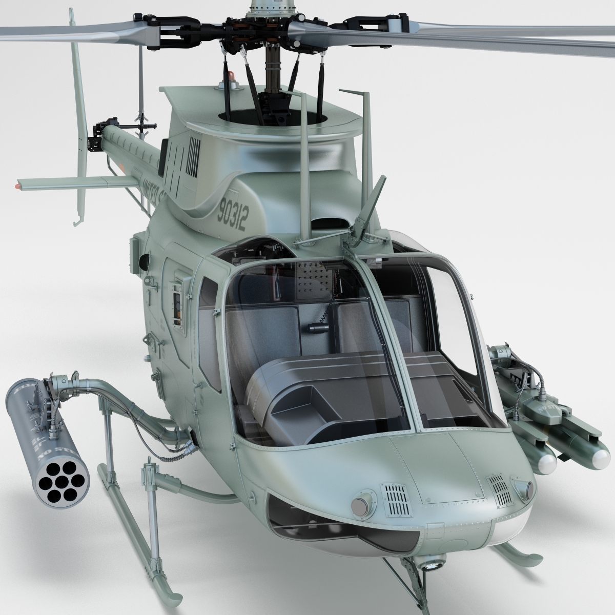 军用直升机贝尔oh 58 kiowa rigged3d模型