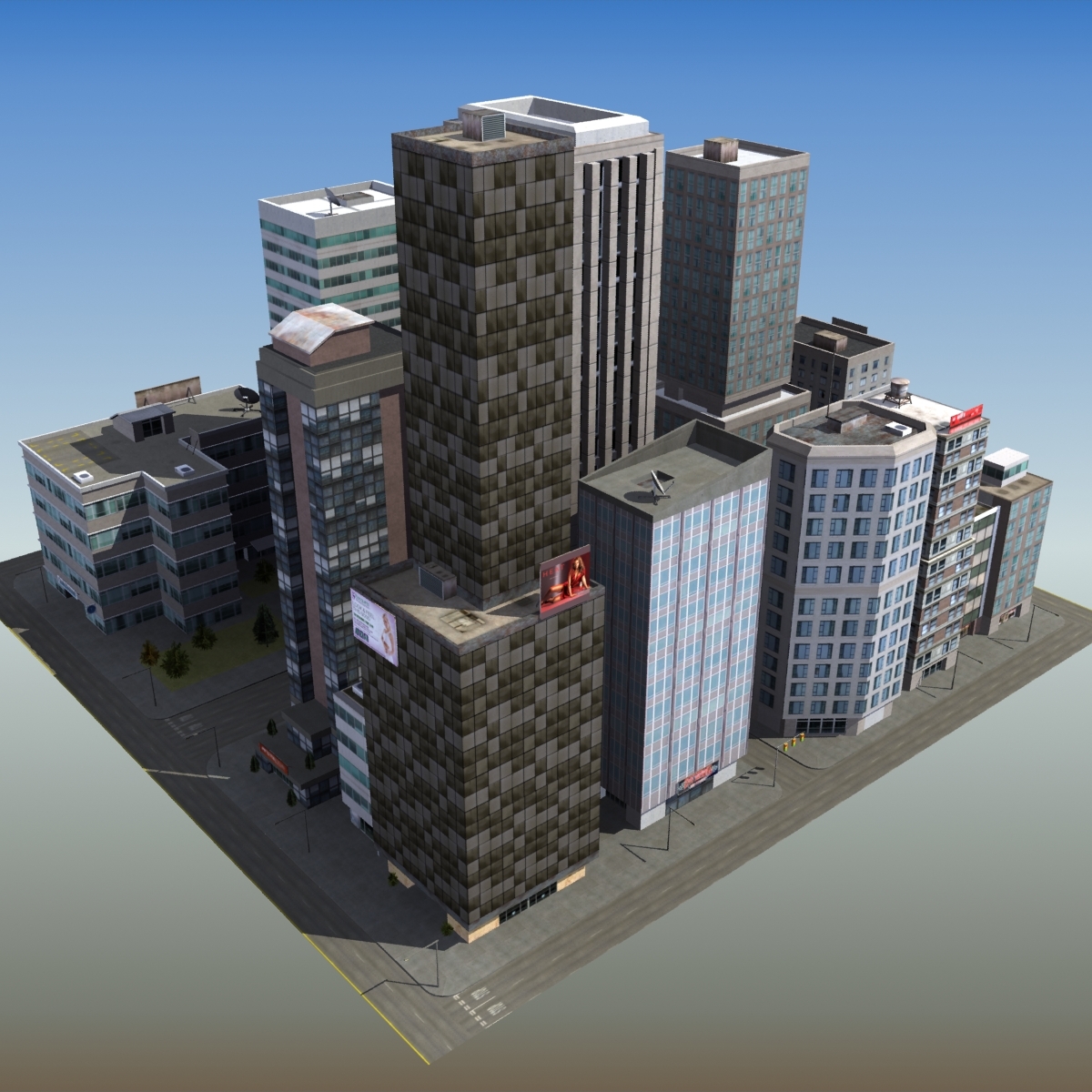 downtown skyscraper city block 3d max