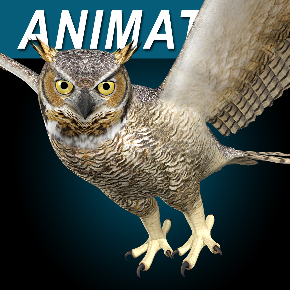 great horned owl ( flying )