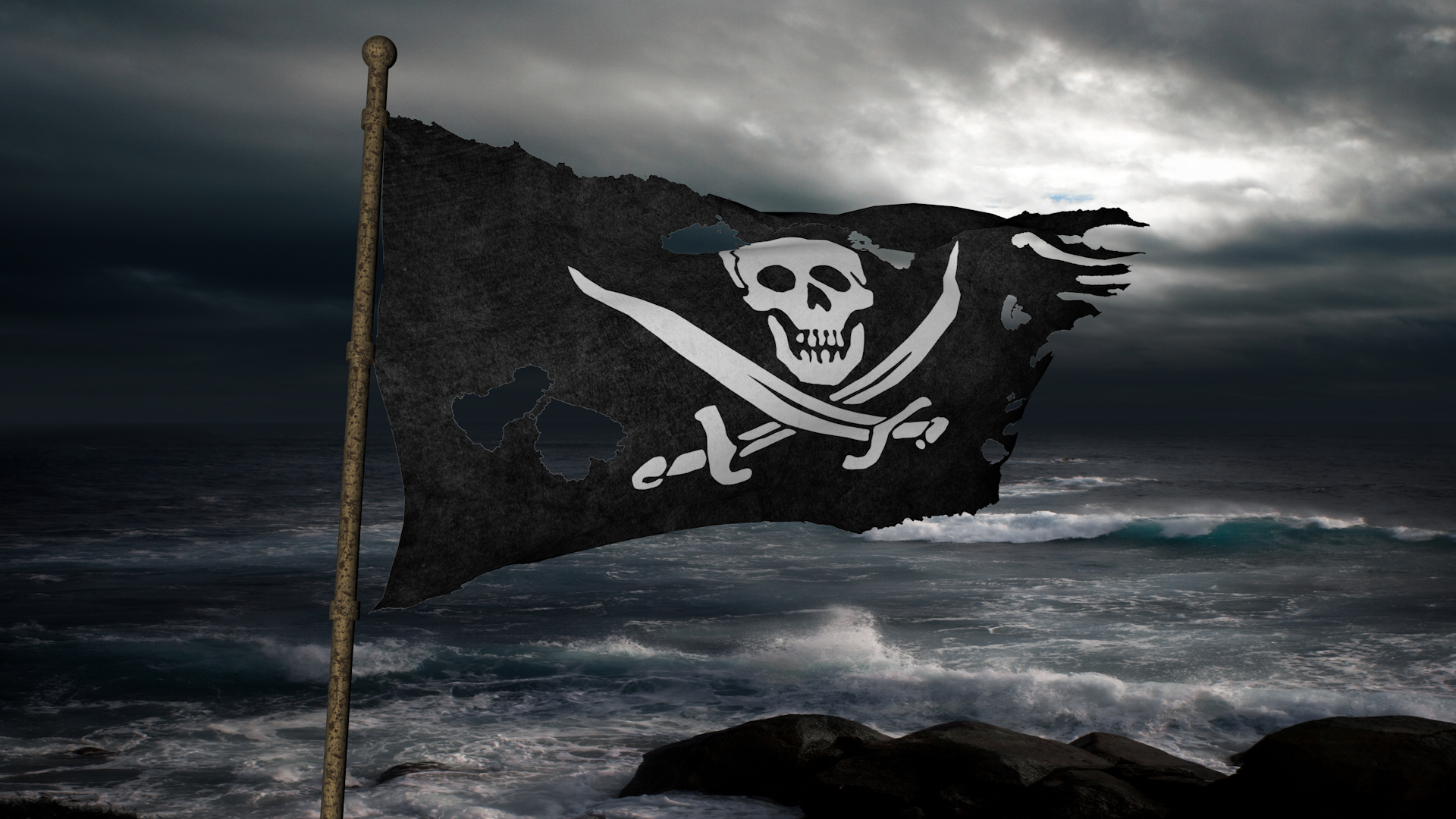 Пиратский флаг на корабле