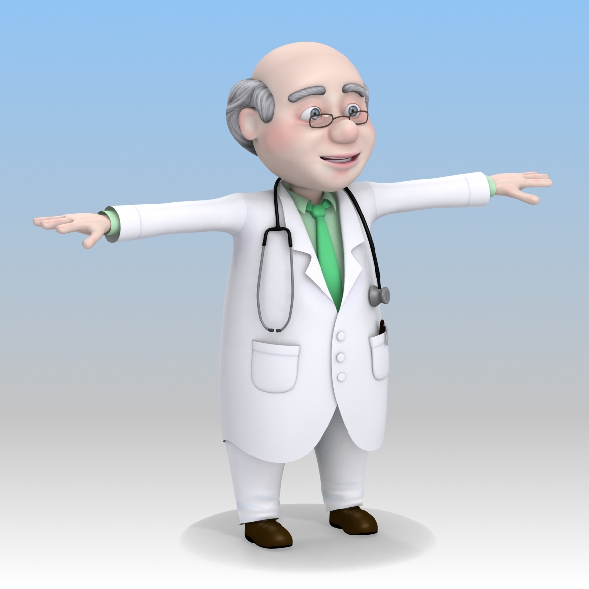 rigged cartoon old man doctor