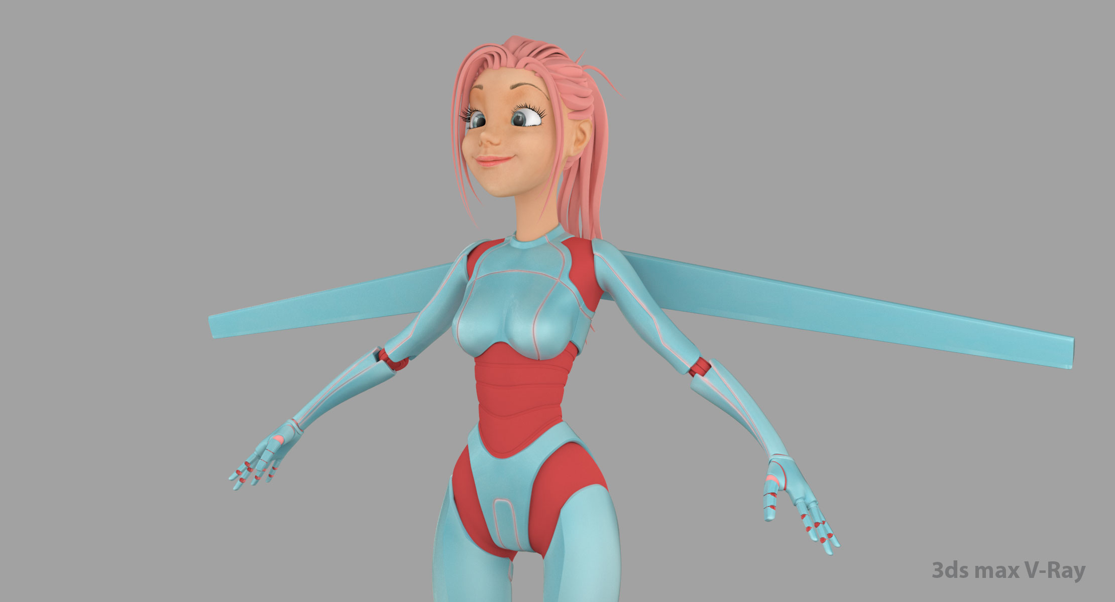 卡通机器人女孩11(蓝色和三文鱼)3d模型