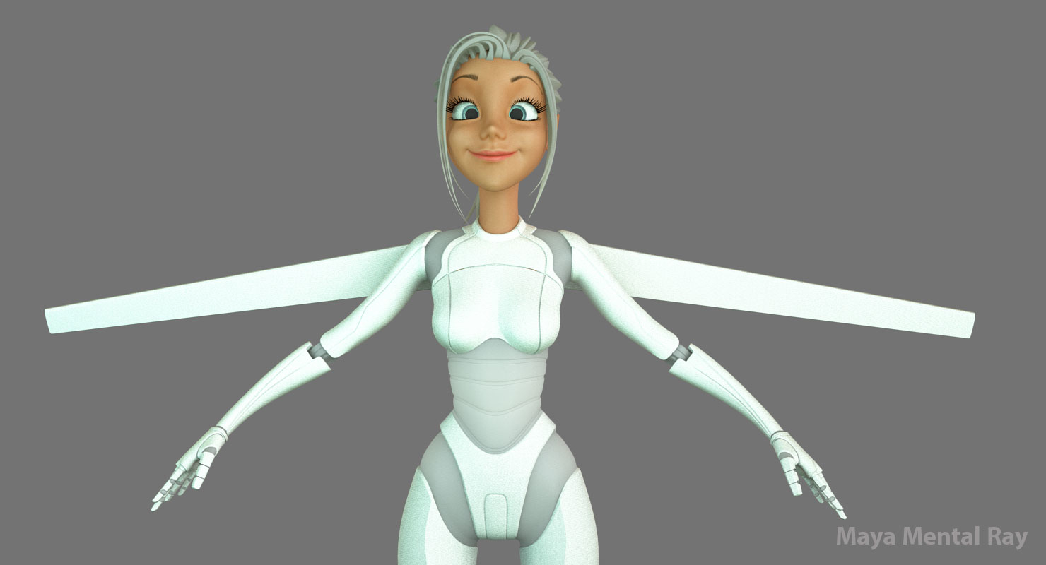 卡通机器人女孩10(白色)3d模型
