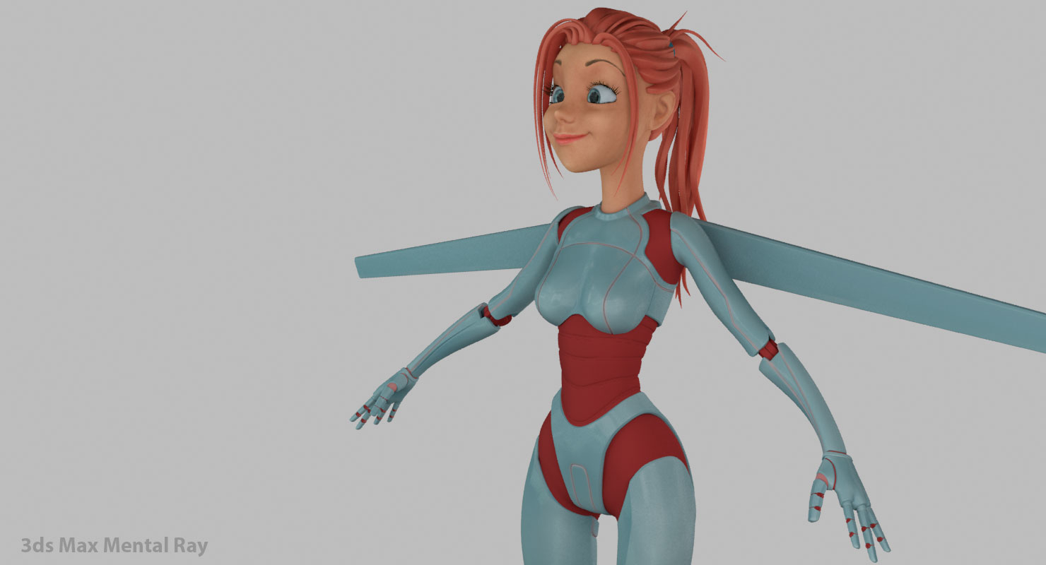 卡通机器人女孩11(蓝色和三文鱼)3d模型