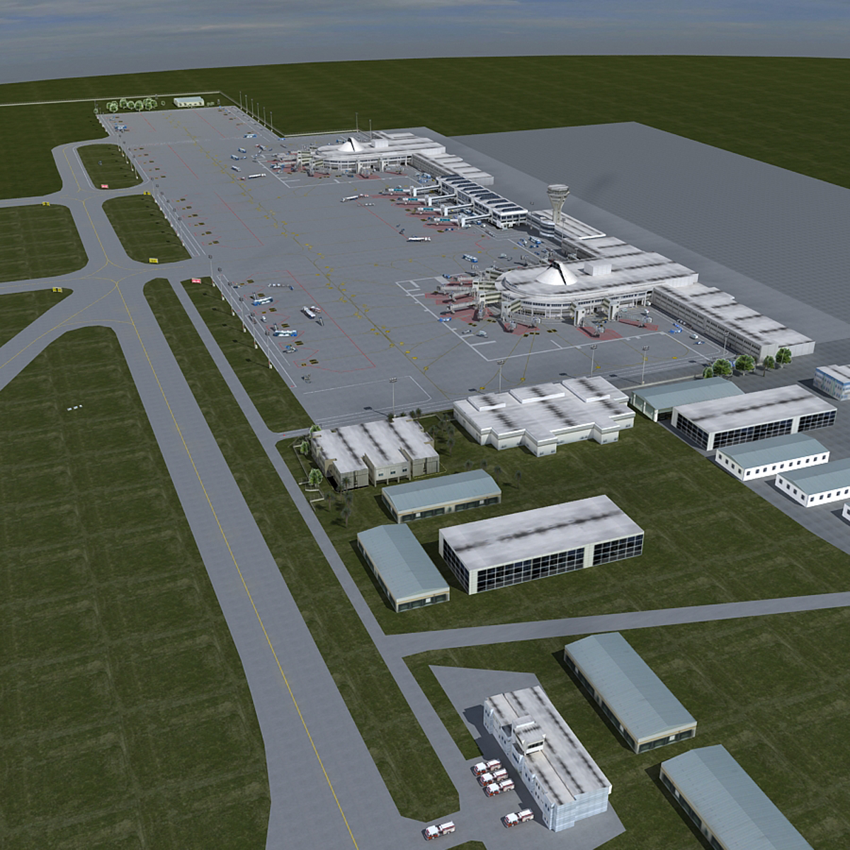 高级机场和车辆3d模型