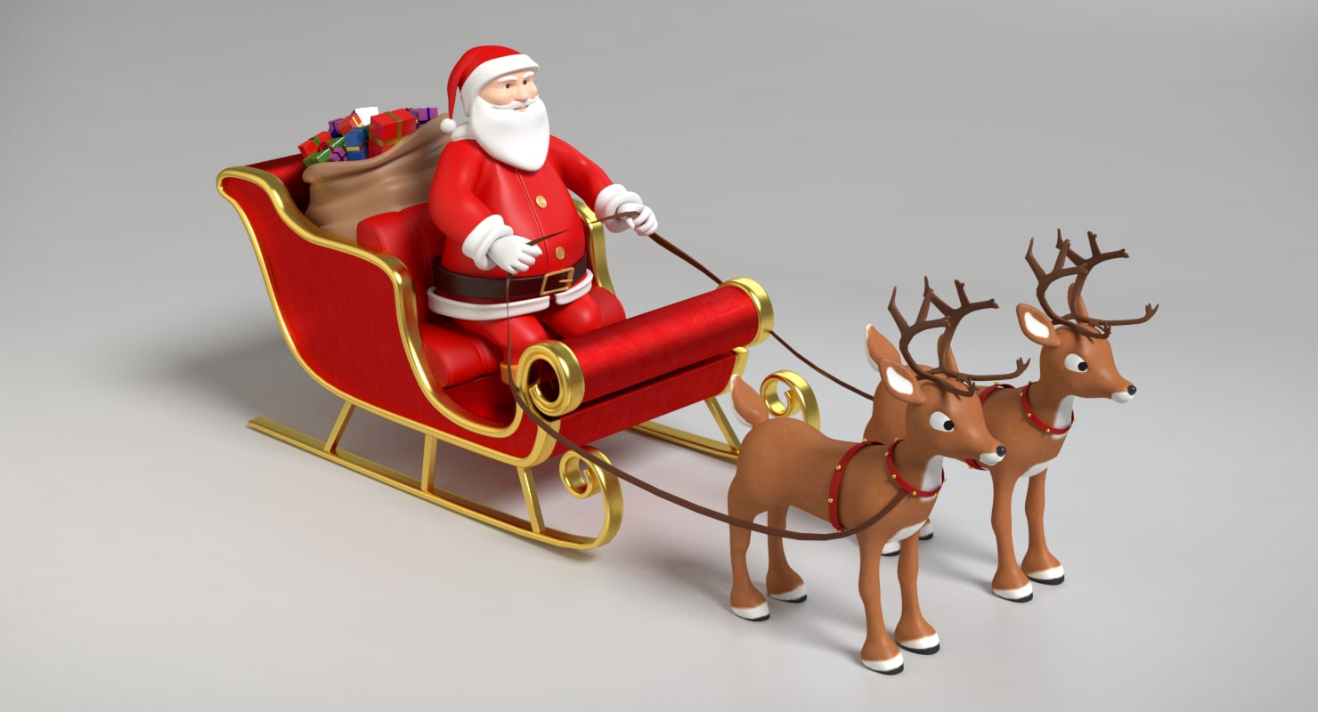 cartoon santa sleigh and reindeer