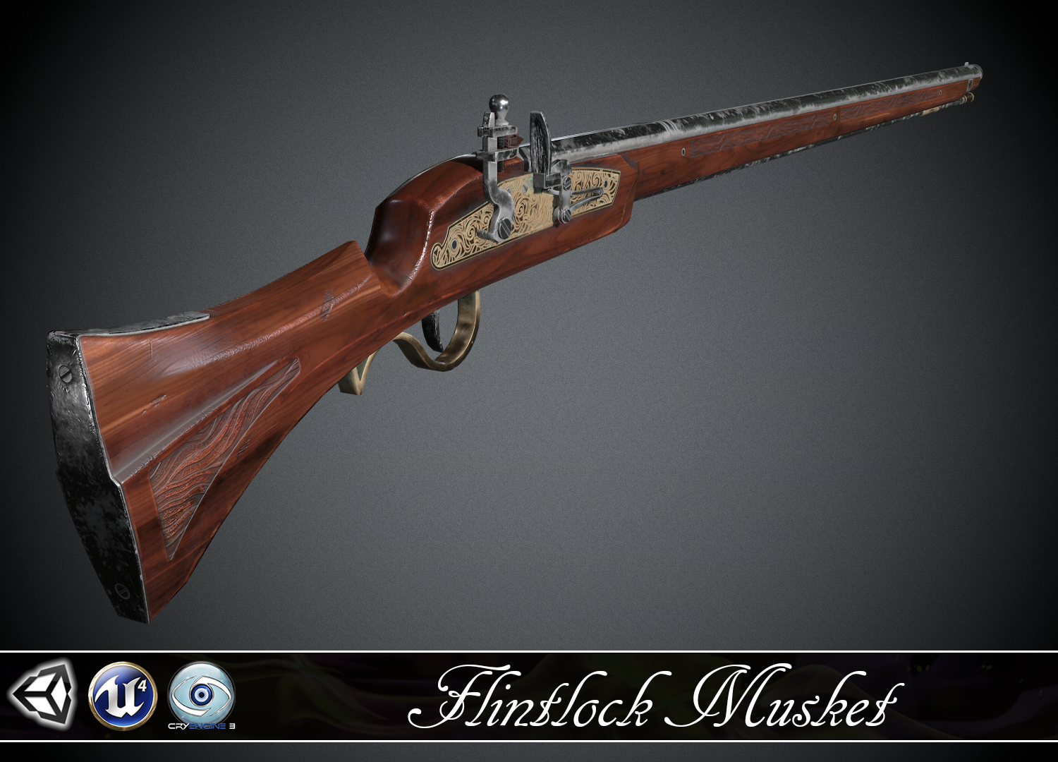 长燧发枪musket - 模型和纹理3d模型