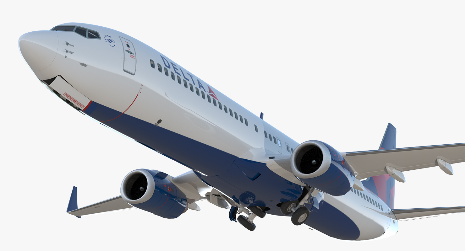 boeing 737-900 er delta with interior and doors rigged 3d model