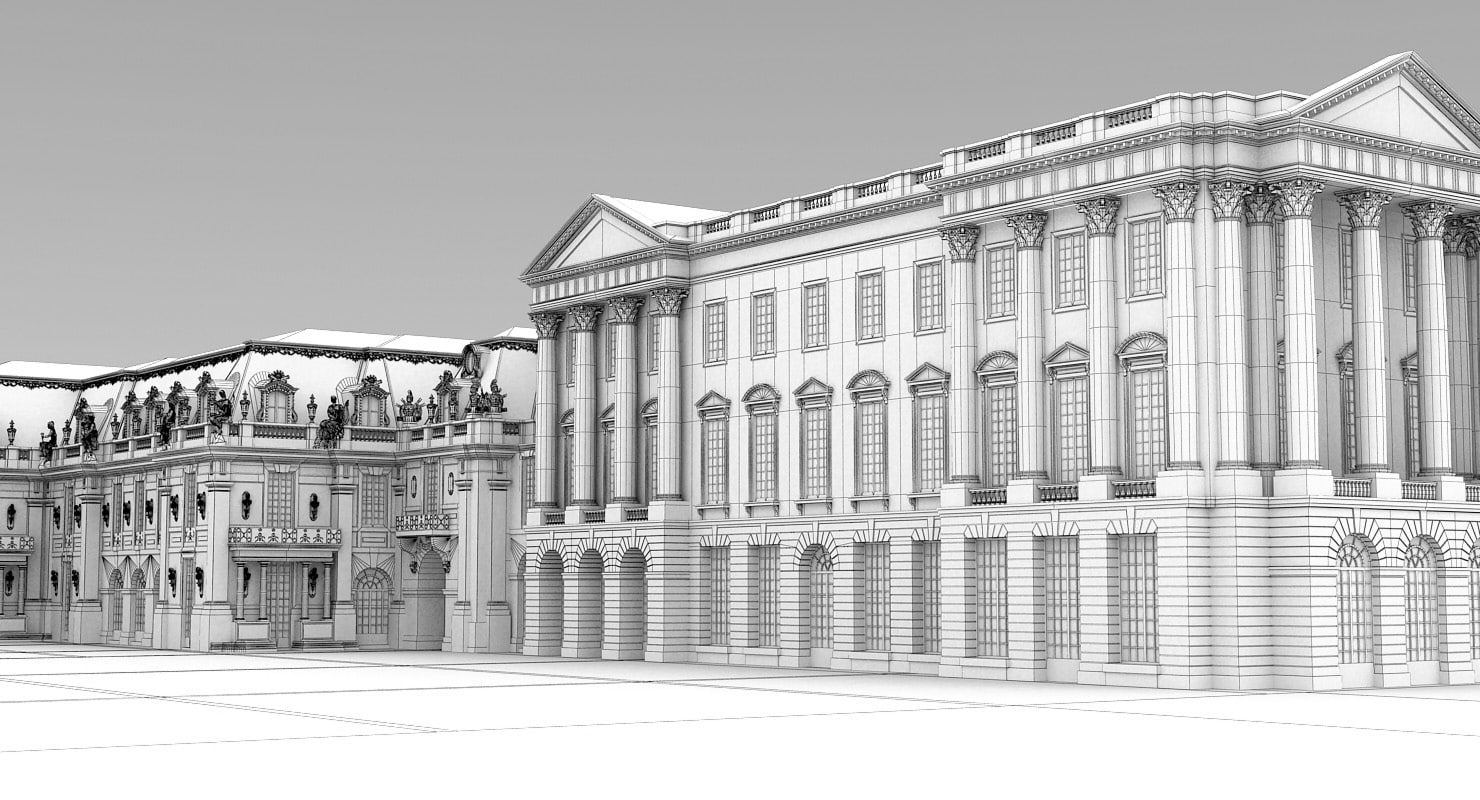 3d versailles palace entrance side