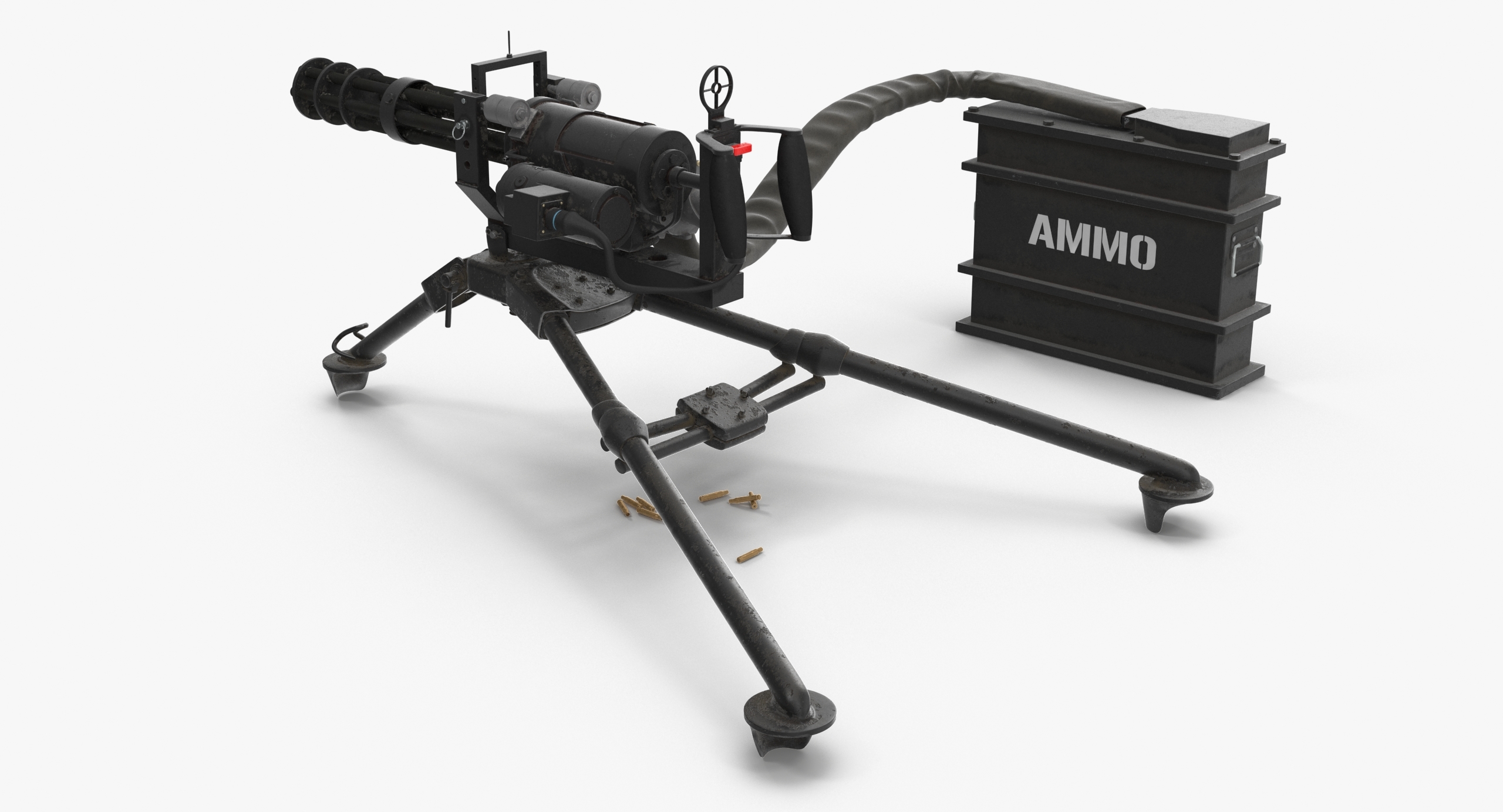 3d m134 minigun tripod mounted and ammo crate dirt