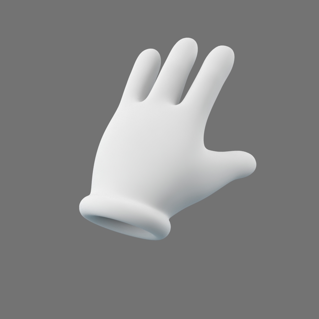 3d gloved hand 4 fingers