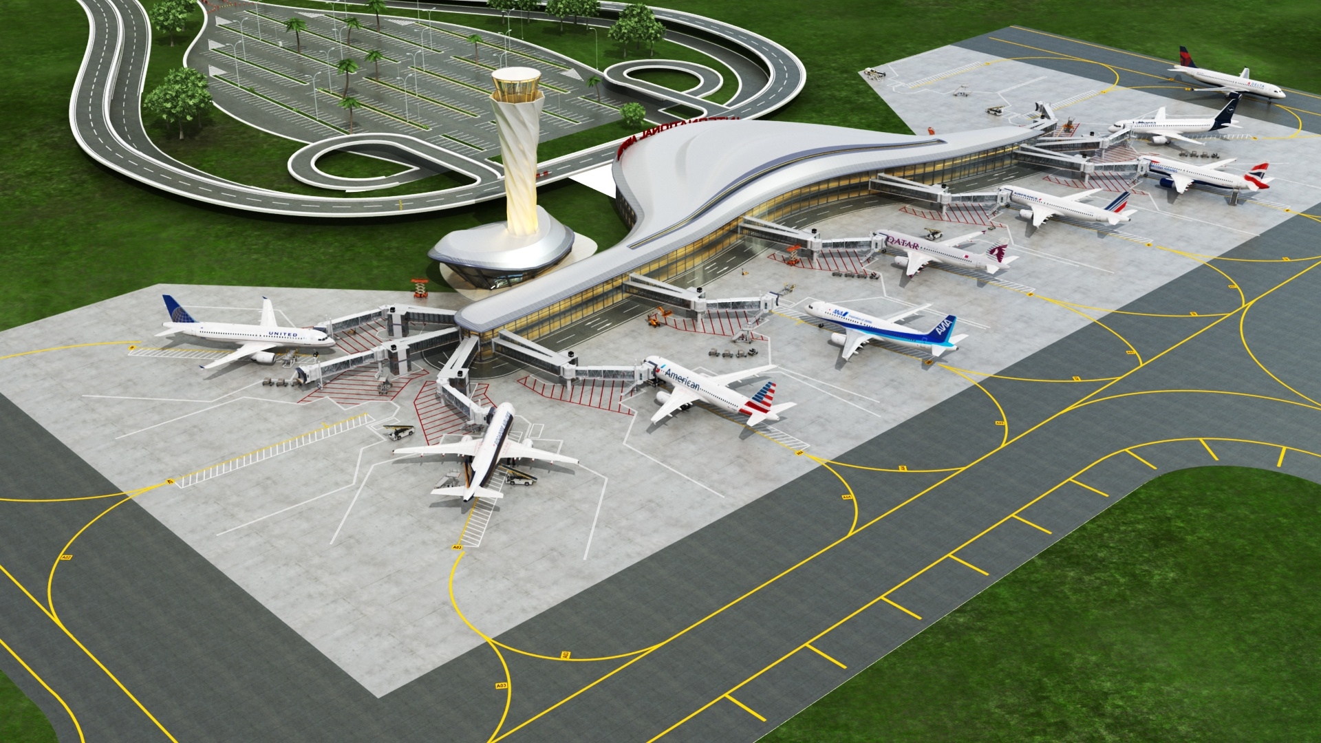 3d international airport vehicles planes