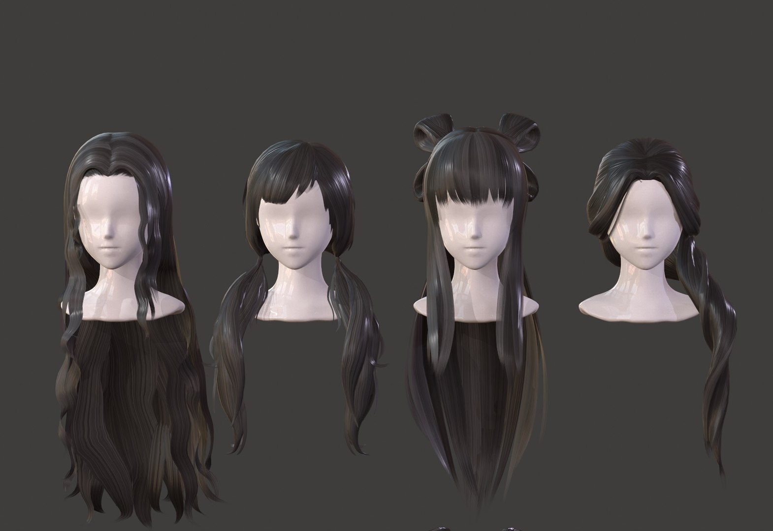 恢复古代辫子的女孩头发长发低聚3d模型3d模型