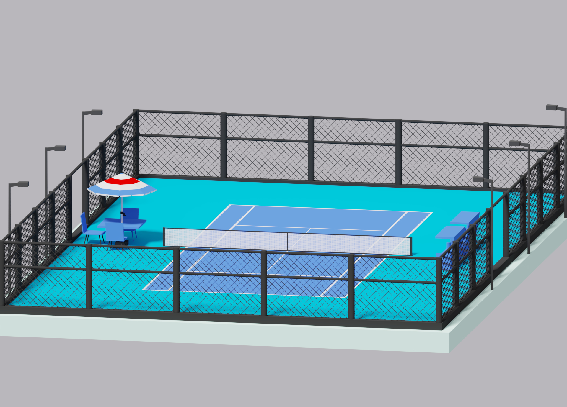 cartoon simple tennis court3d模型