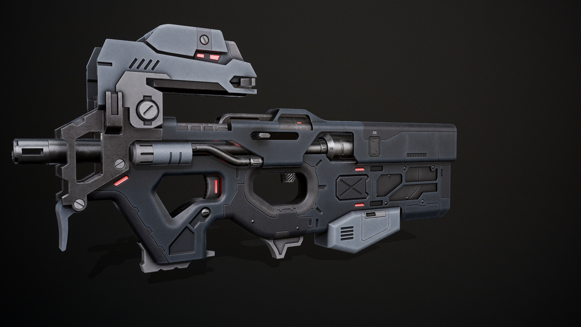 fn p90 sci-fi submachine gun low poly3d模型