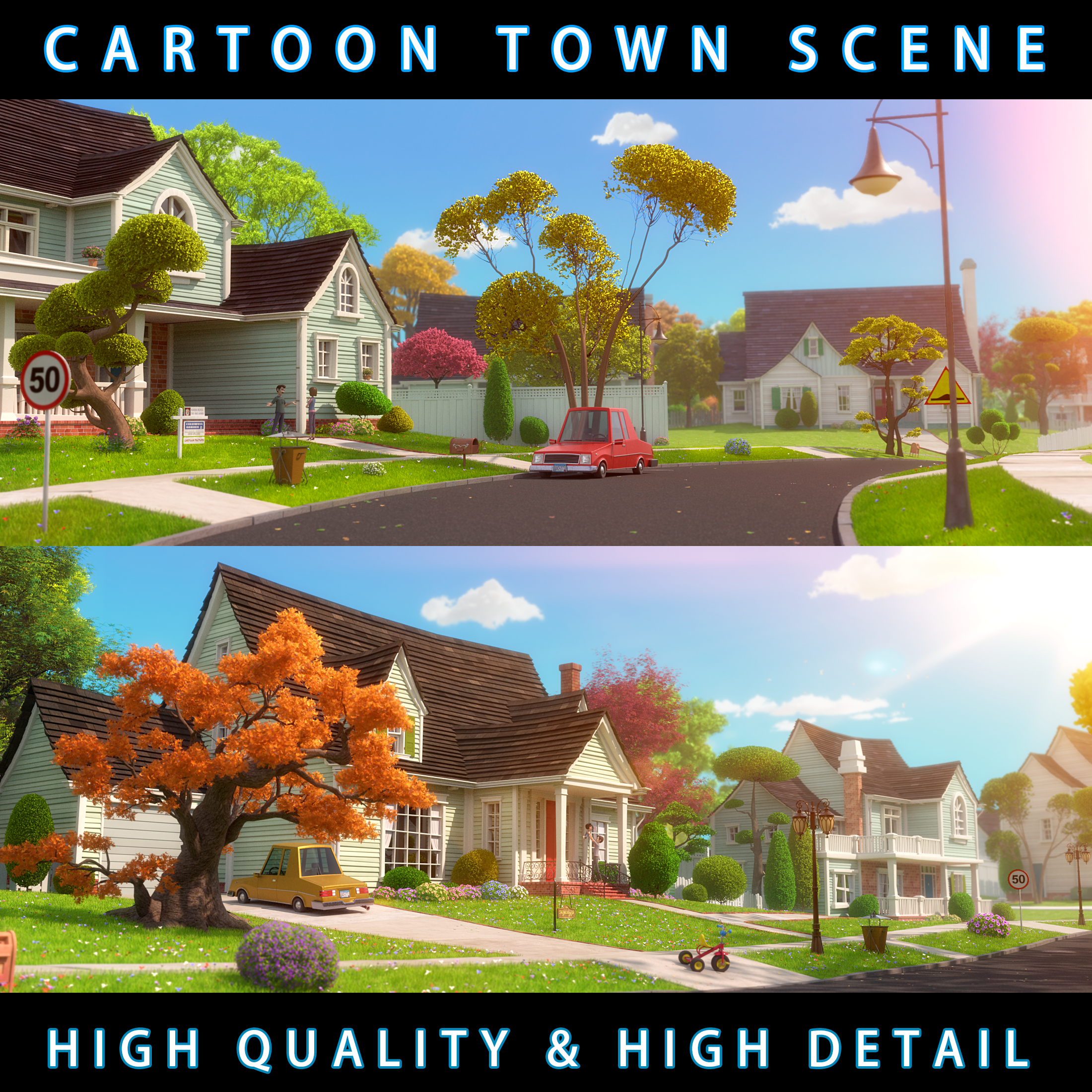 cartoon town home exterior scene