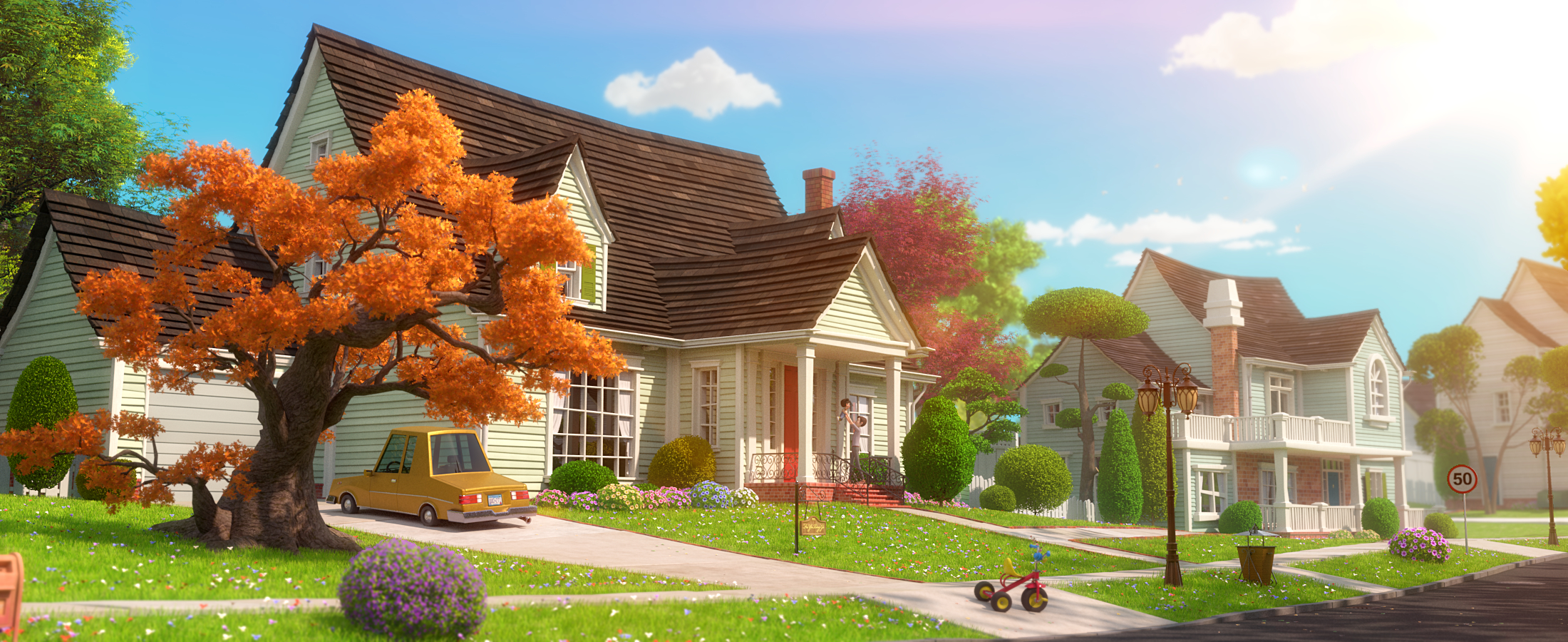 cartoon town home exterior scene