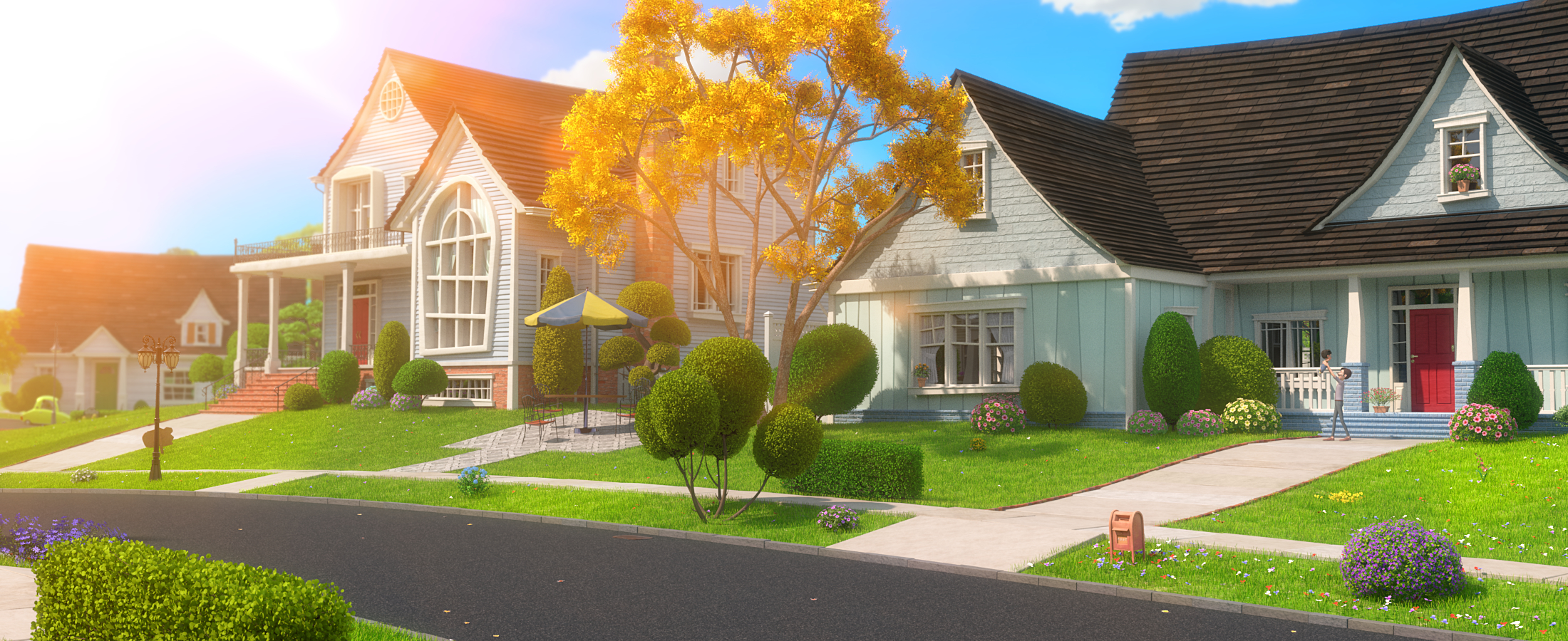 cartoon town home exterior scene