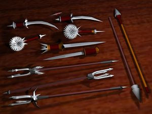 free medieval weapons spear sword 3d model