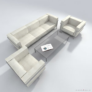 le corbusier lc2 sofa couch 3d model