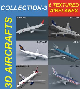 3d model of 6 a320 airplanes