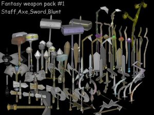 3d fantasy weapon blades axes model
