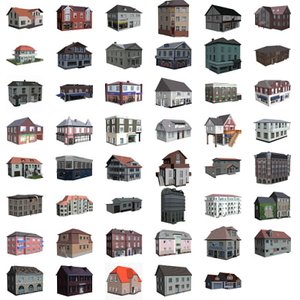 set 47 polygonal houses 3d model