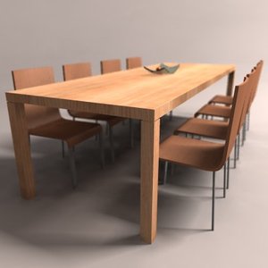 wooden table chairs 3d model