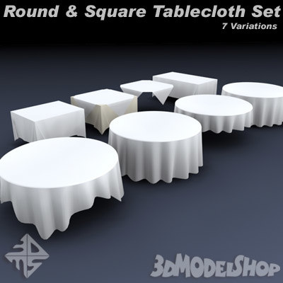 3d Model Square Tableclothes Set, How To Put A Square Tablecloth On Round Table