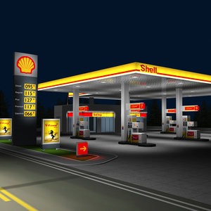 3d model of shell gas station night