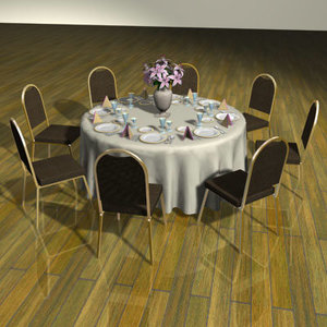 3d model set table chairs