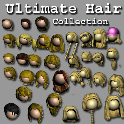 collections hair 34 different 3d model